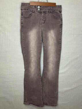 V.I.P Jeans Brown Faded Bootcut Flare Low Mid-Rise Jeans Distressed Sz 7/28